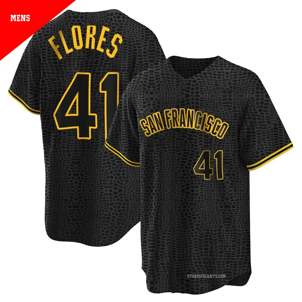 Men's ＃41 Wilmer Flores San Francisco Giants Black Replica Snake Skin City Jersey