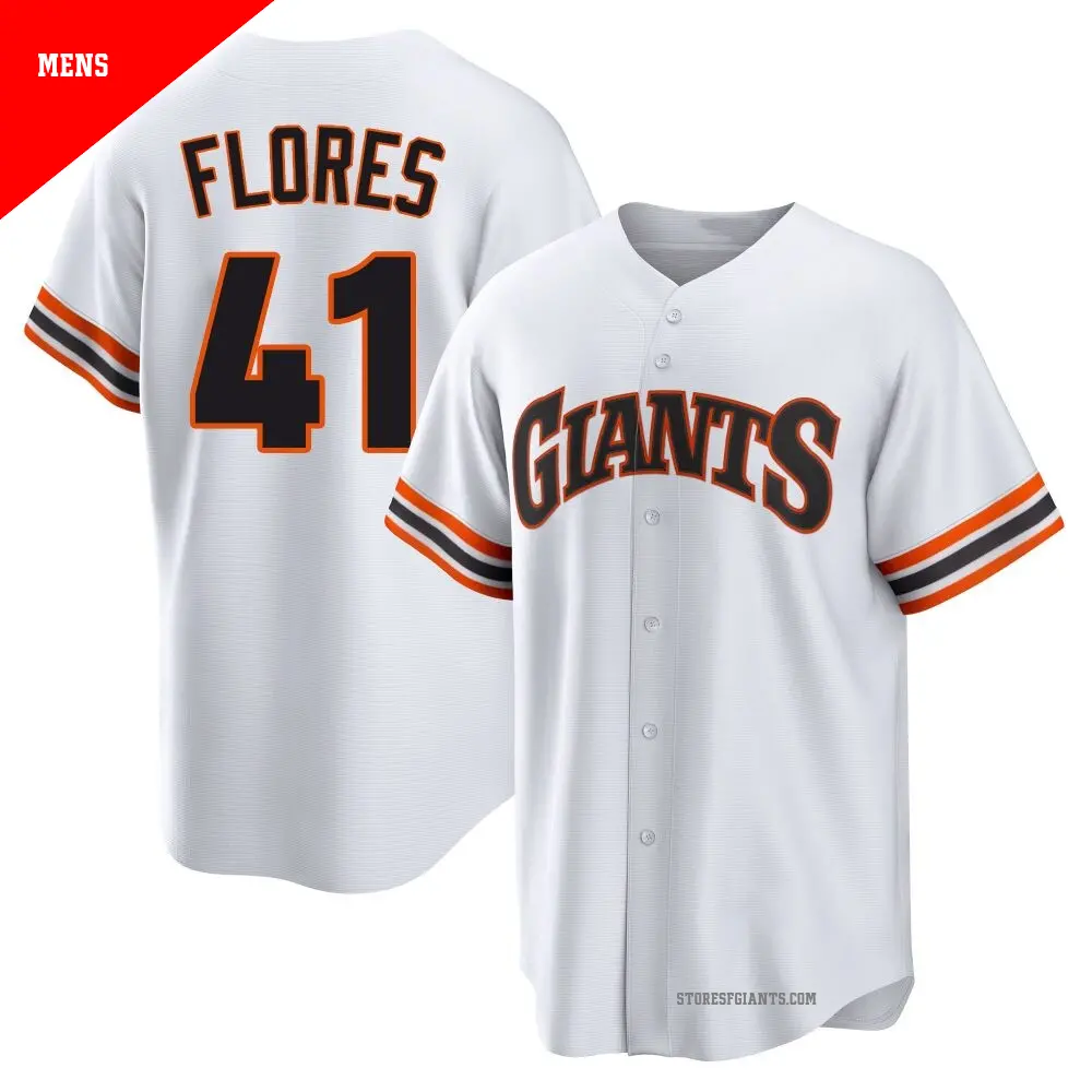 Men's ＃41 Wilmer Flores San Francisco Giants White Limited Throwback Cooperstown Collection Jersey
