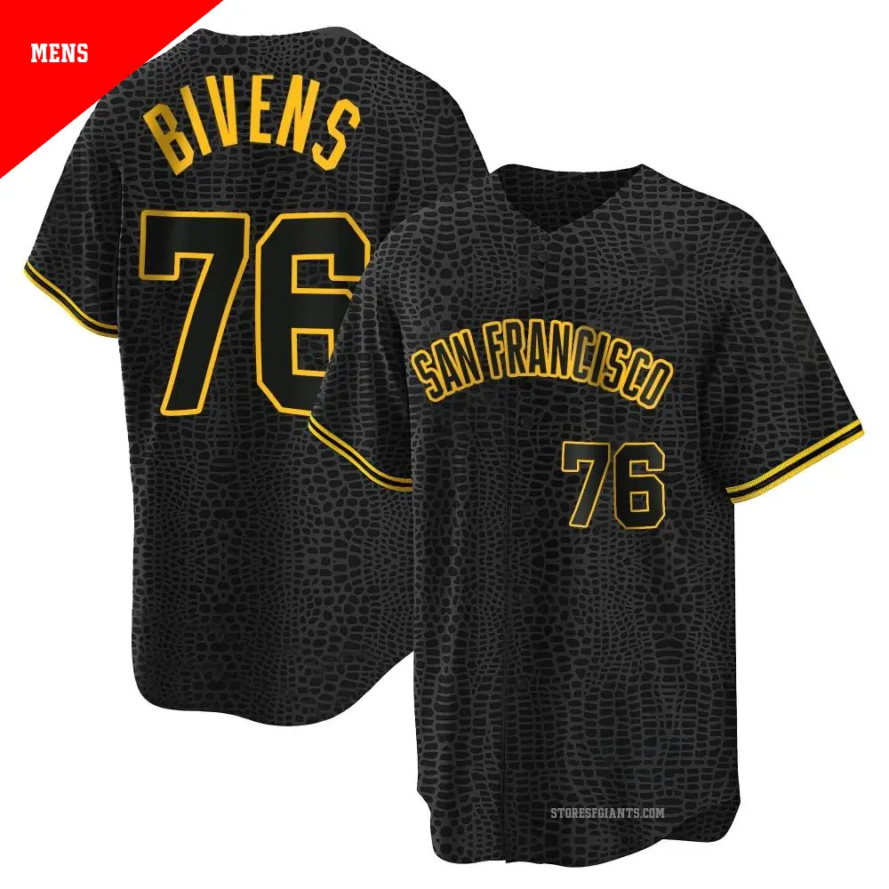 Men's ＃76 Spencer Bivens San Francisco Giants Black Replica Snake Skin City Jersey