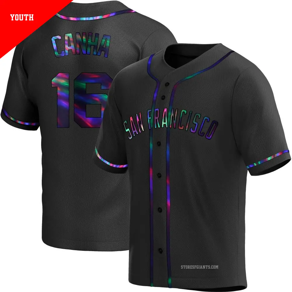 Youth ＃16 Mark Canha San Francisco Giants Black Replica Holographic Alternate Jersey
