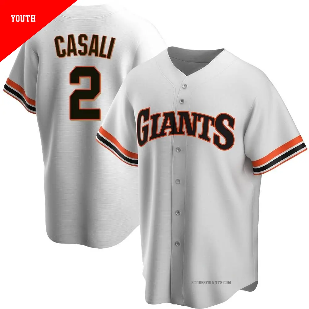 Youth ＃2 Curt Casali San Francisco Giants White Replica Home Cooperstown Collection Jersey