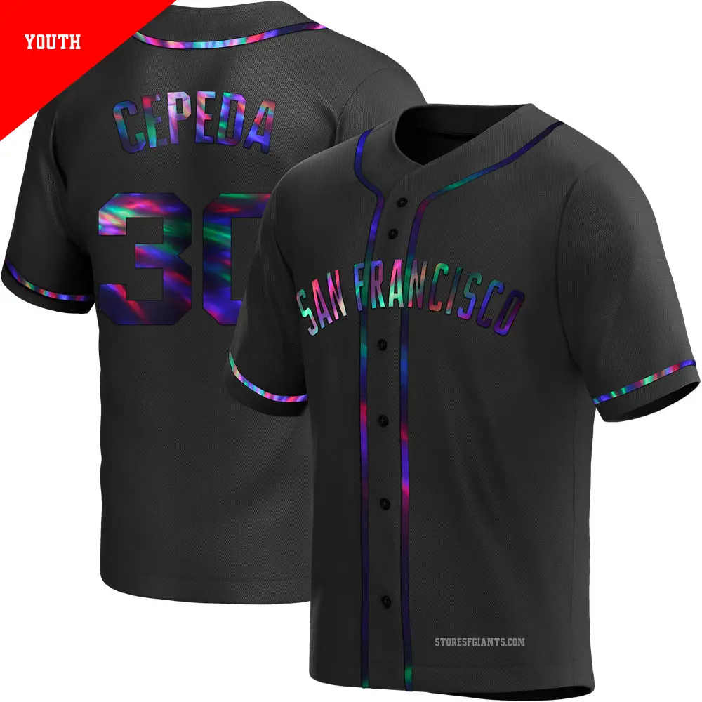 Youth ＃30 Orlando Cepeda San Francisco Giants Black Replica Holographic Alternate Jersey
